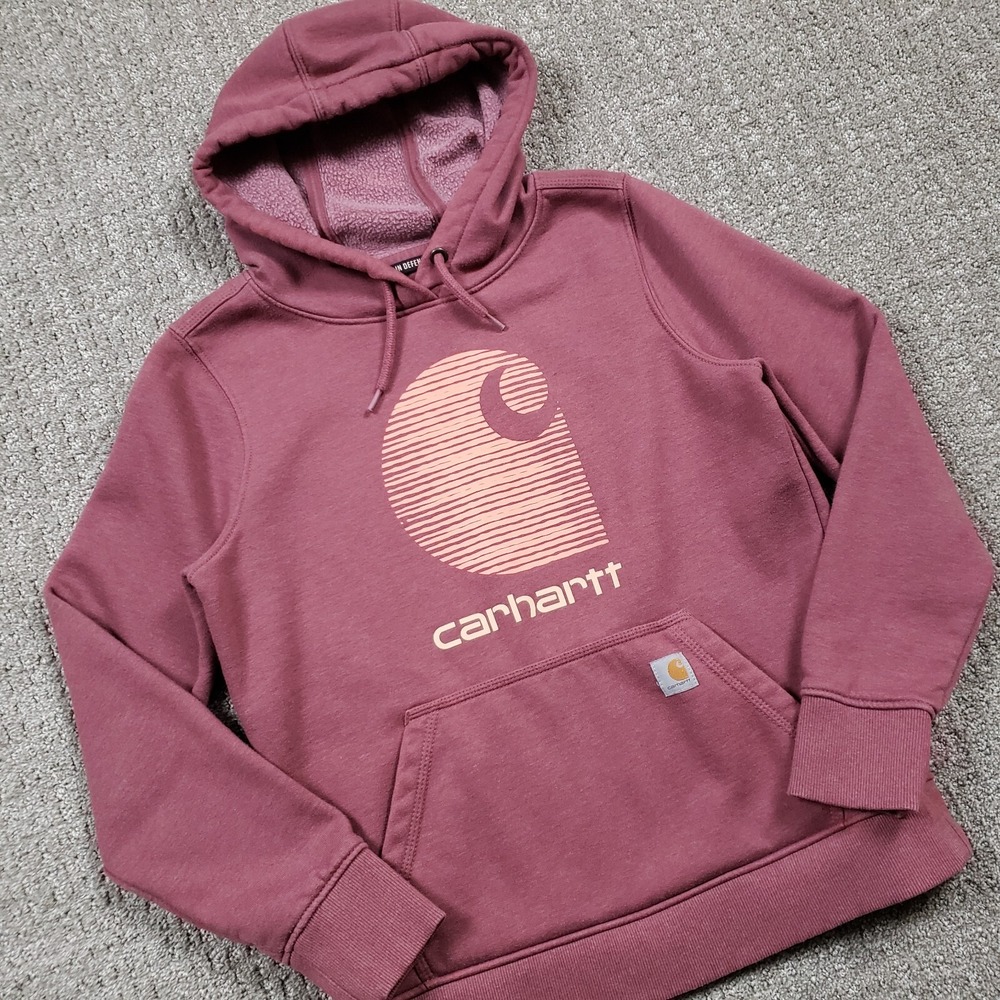 Carhartt Hoodie Womens Small Red Rain Defender Sweatshirt C Logo Iron Ore